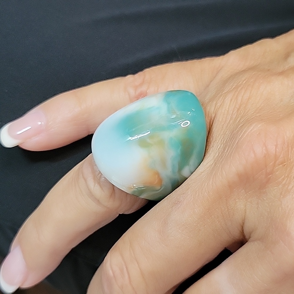 TEAL AND ORANGE SWIRL BOLD DOME RING - Picture 3 of 7